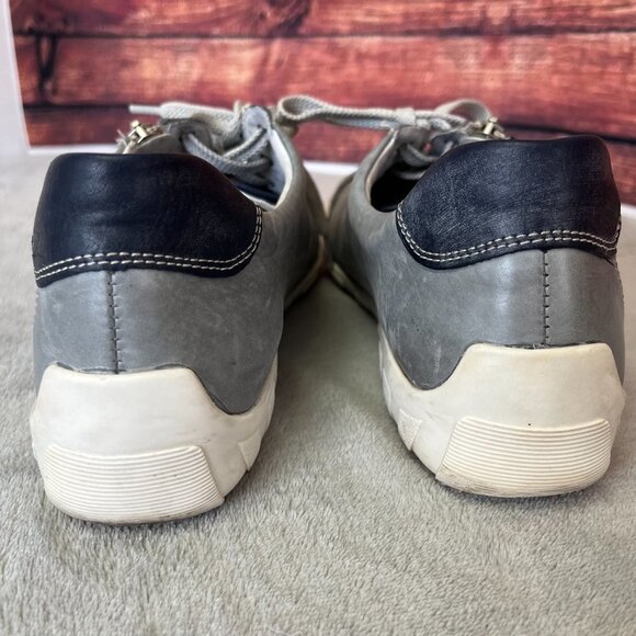 Remonte Jean Print Blue Lace Up Leather Sneakers - Picture 6 of 16